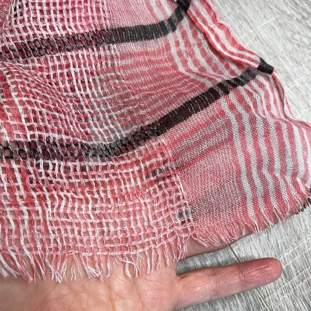 NWT TREASURE & BOND Coral Combo Plaid Frayed Edge Scarf